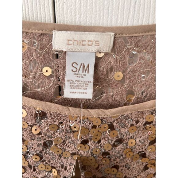 Chico’s Taylor Chianti Gold Sequins Poncho Top Size S/M NWT - Picture 5 of 6